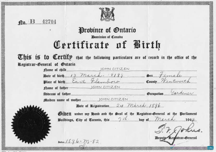 Download Canada Deputy Registrar General birth certificate Photoshop template
